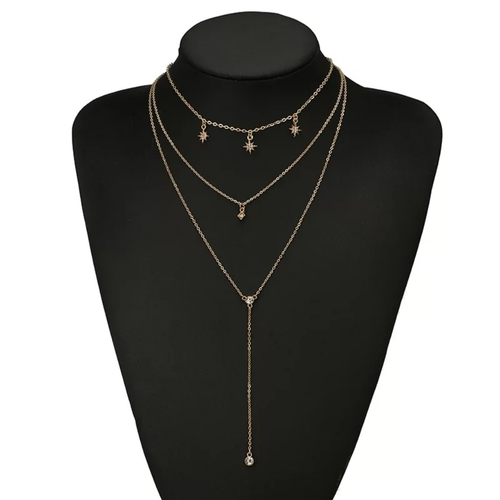 3 layer gold tone necklace